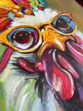 Load image into Gallery viewer, Hippie Chick 8” x 8” Original Chicken Painting - Jewel Collection - 8” x 8”
