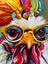 Load image into Gallery viewer, Hippie Chick 8” x 8” Original Chicken Painting - Jewel Collection - 8” x 8”
