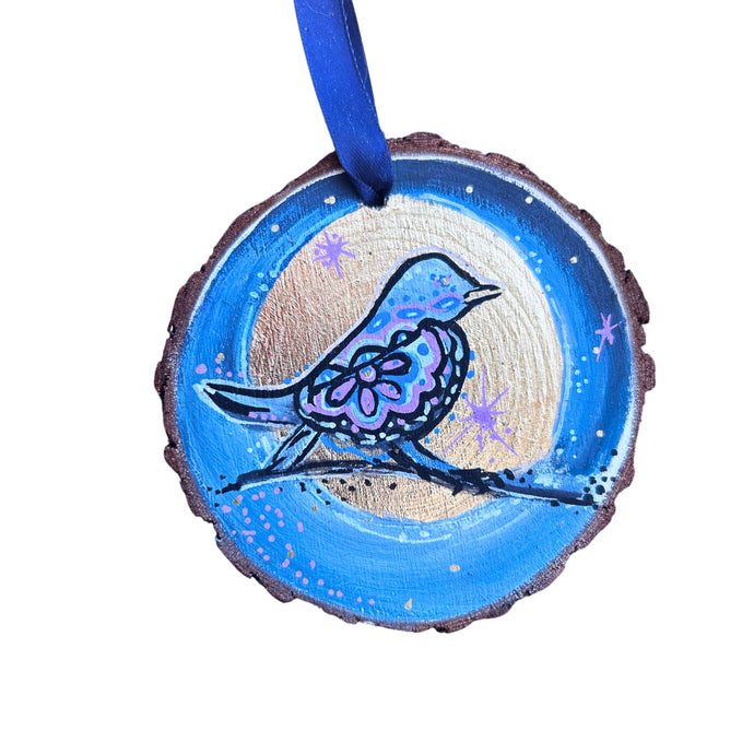 Bird Wish Upon a Moon Tree Slice Ornament