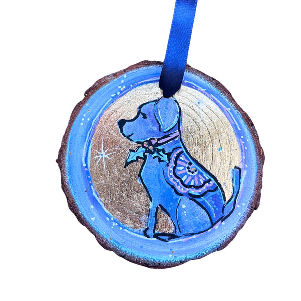 Dog Wish Upon a Moon Tree Slice Ornament