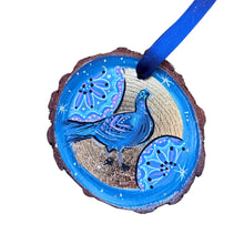 Load image into Gallery viewer, Pigeon Wish Upon a Moon Tree Slice Ornament
