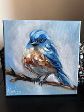 Load image into Gallery viewer, Bluebird Original Oil Painting “Keep a Song in Your Heart” 8”x8” FREE shipping
