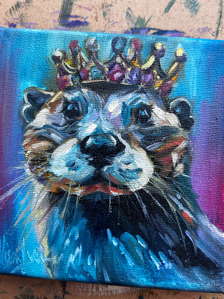 Happy Squeaks Otter Art Original Oil Painting 5” x 5”