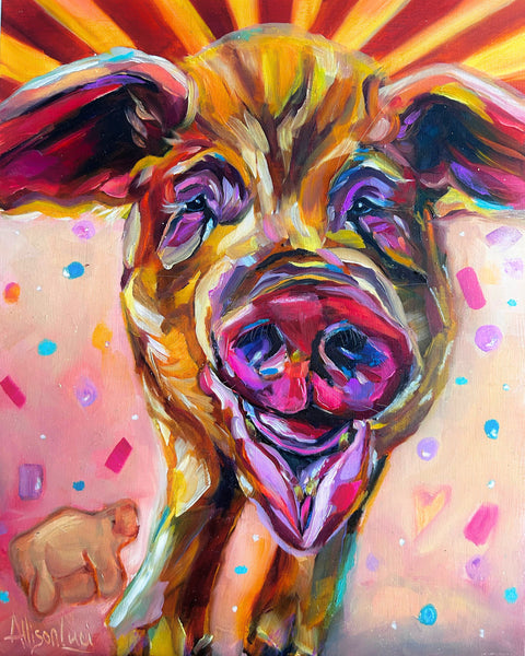 Rae Rescued Pig Prints from Original Oil Painting - Multiple Sizes - Paper or Canvas