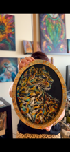 Load image into Gallery viewer, Remember Your Wild Leopard Art Original Oil Painting on Framed Oval with Italian Gold/Copper Leaf 11" x 14"
