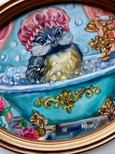 Load image into Gallery viewer, Birdbath Art Original Oil Painting 8" x 10" Oval with Gold Frame
