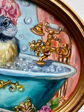 Load image into Gallery viewer, Birdbath Art Original Oil Painting 8" x 10" Oval with Gold Frame
