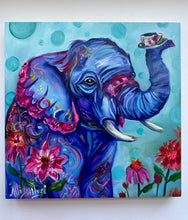 Load image into Gallery viewer, Just My Cup of Tea Elephant Art Original Oil Painting 8" x 8"
