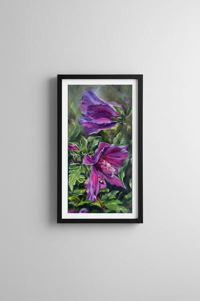 Where Beauty Grows Art Original Hibiscus Flower Oil Painting 10" x 20"
