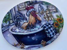 Load image into Gallery viewer, Bathing Beauty Chicken in the Bathtub Art Original Oil Painting 11" x 14" OVAL
