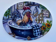 Load image into Gallery viewer, Bathing Beauty Chicken in the Bathtub Art Original Oil Painting 11" x 14" OVAL
