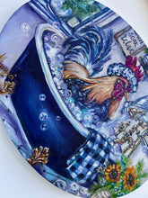Load image into Gallery viewer, Bathing Beauty Chicken in the Bathtub Art Original Oil Painting 11" x 14" OVAL
