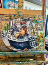 Load image into Gallery viewer, Bathing Beauty Chicken in the Bathtub Art Original Oil Painting 11" x 14" OVAL
