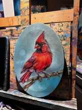 Load image into Gallery viewer, A Flash of Hope Cardinal  Bird Art Original Oil Painting 9" x 12" OVAL
