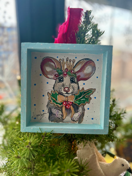Christmas MOUSE Ornament / Holiday Decor Hand Painted - free shipping