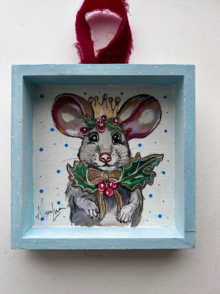 Christmas MOUSE Ornament / Holiday Decor Hand Painted - free shipping