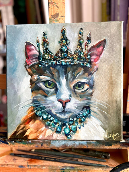 Art Print Lady Whiskertons Royal Cat Oil Painting - Jewel Collection