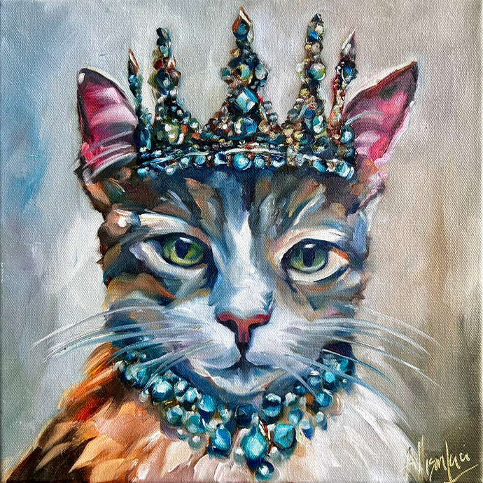 Luck be a Lady Whiskertons Royal Cat Original Oil Painting - Jewel Collection - 12 x 12