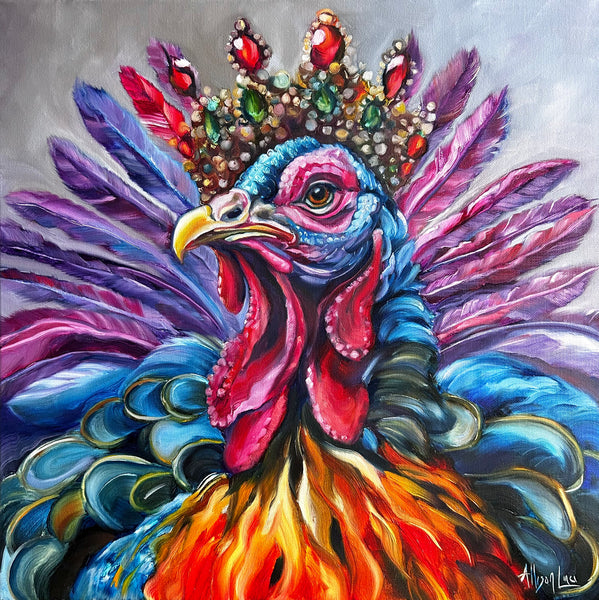 powerful sassy turkey oi painting turkey mom jewels royal crown whimsical art
