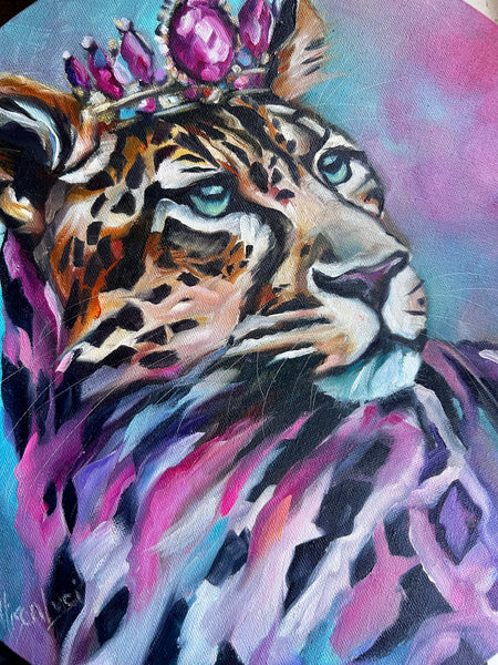 Glo Special Leopard Art Original Oil Painting 16" x 16"