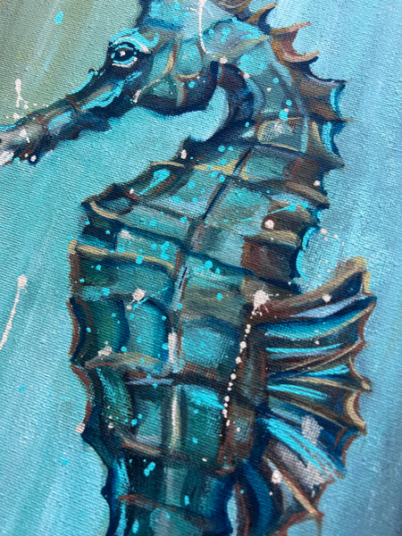 "Float Where You're Meant to Be" Seahorse Art Original Oil Painting 9" x 12"