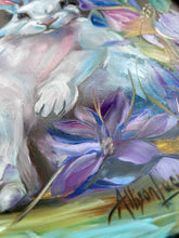 Load image into Gallery viewer, "Midnight Bloom" Bunny Rabbit Art Original Oil Painting on Framed Oval 11" x 14"
