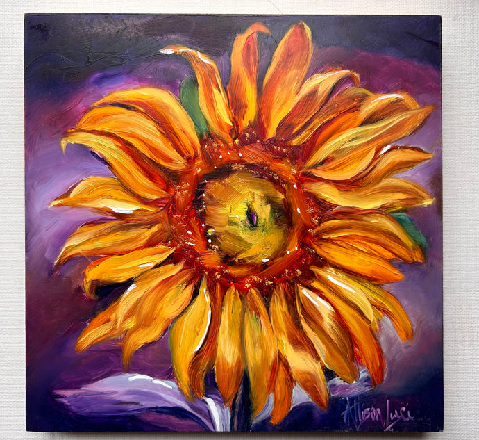 Be Bold Purple Sunflower Square Original Oil Painting 8