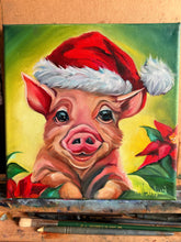 Load image into Gallery viewer, Santa Pig Original Oil Painting 12x12
