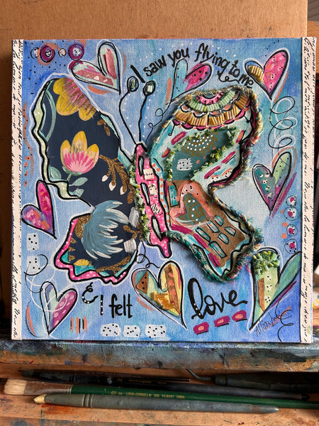 Butterfly LOVE Collage - Full of TEXTURE - Mixed Media 10" x10"