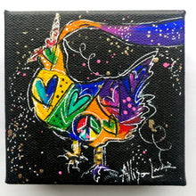 Load image into Gallery viewer, Unichick!  Chicken Unicorn Art (Black Background) 4&quot; x 4&quot; Original Painting - Rainbow Collection
