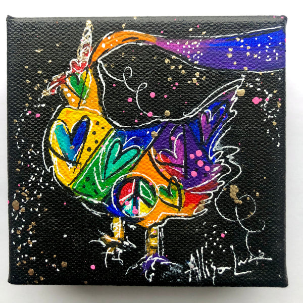 Unichick!  Chicken Unicorn Art (Black Background) 4
