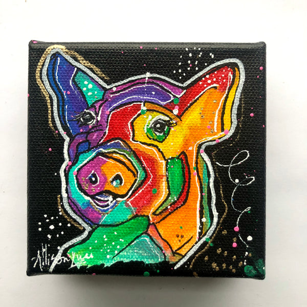 Stanley the Rainbow Pig Pop Art 4" x 4" Original Painting - Rainbow Collection
