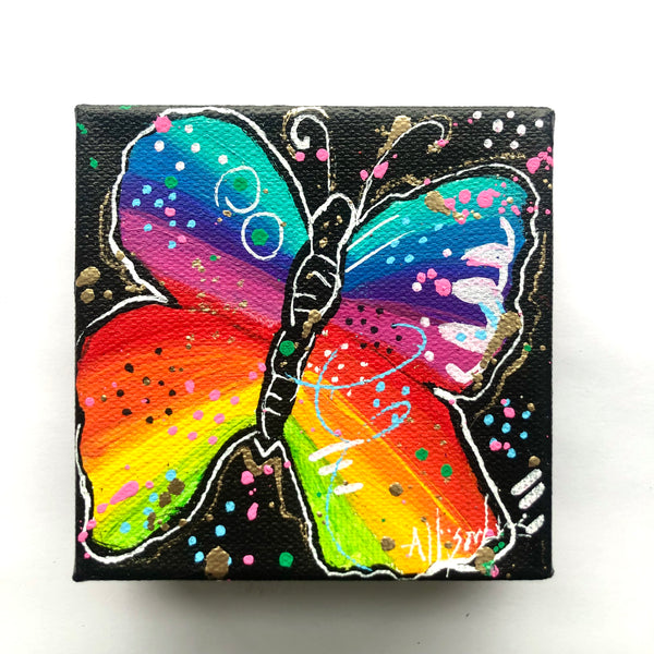 Rainbow Butterfly 4" x 4" Original Painting - Rainbow Collection