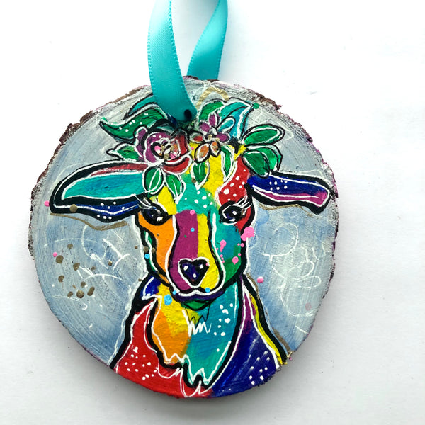 Rainbow Goat with Flower Crown Ornament -  Rainbow Collection