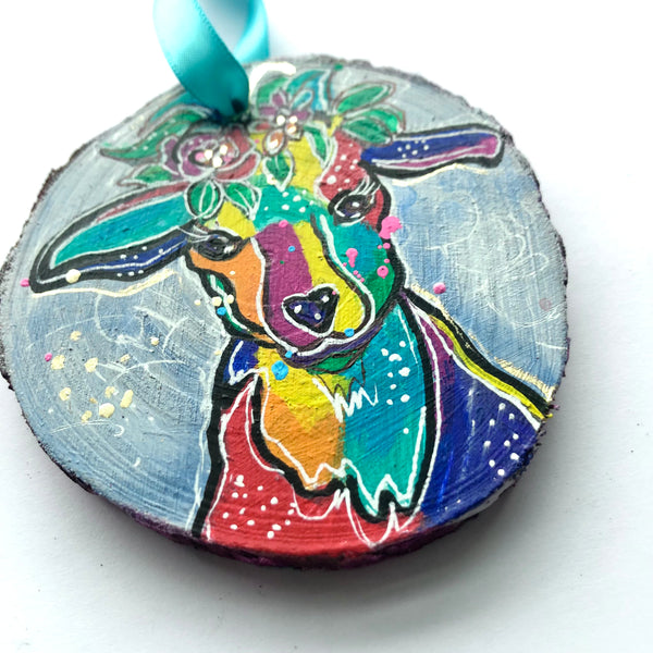 Rainbow Goat with Flower Crown Ornament -  Rainbow Collection