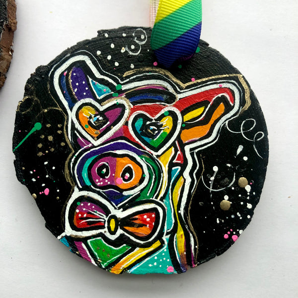 Rainbow Pig with a Bow Tie Ornament -  Rainbow Collection