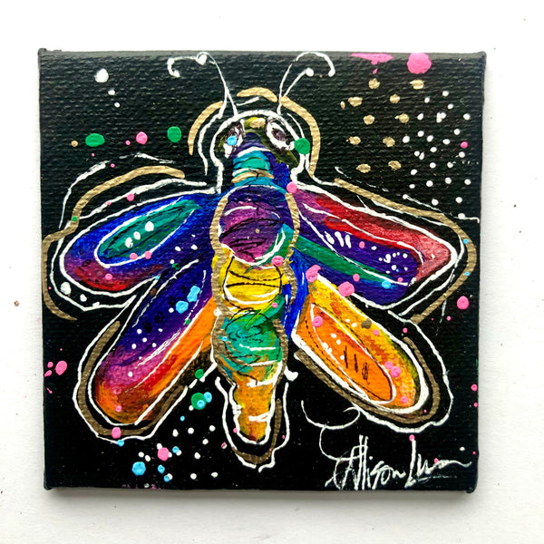 Rainbow BEE Magnet 3"x 3"  Original Painting - Rainbow Collection