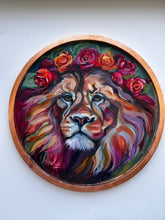 Load image into Gallery viewer, LION Strength That Blooms Art Original Oil Painting 15" round with Copper Leaf
