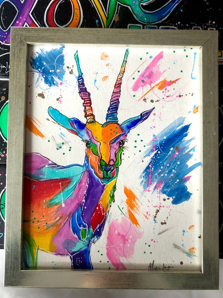 Unicorn Goat Rainbow Art 8"x 10" Original Painting - Rainbow Collection