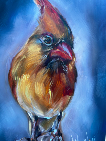Fiamma bird  Art Original Oil Painting 6" x 8"