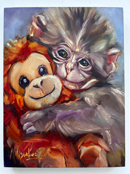PUNCH the monkey Art Original Oil Painting 6" x 8"