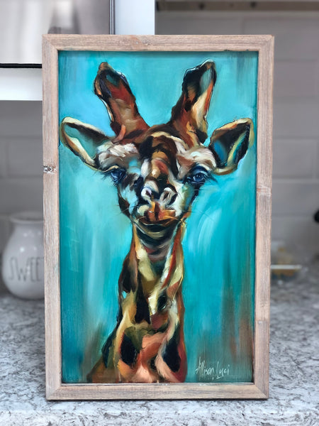Perception Giraffe Original Oil Painting Framed 10”x16”