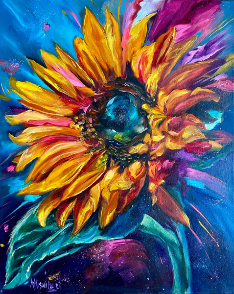 Bright Aura Sunflower Art Original Oil Painting Large 16” x 20”