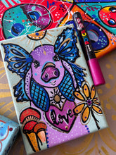 Load image into Gallery viewer, True Goddess - Whimsical Pig Art 5" x 7" with Gold Leaf
