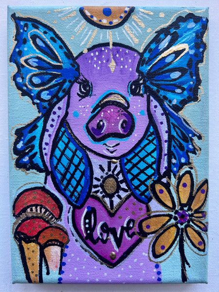 True Goddess - Whimsical Pig Art 5" x 7" with Gold Leaf