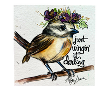 Load image into Gallery viewer, Just Wingin’ it Darling Original Watercolor Painting 5”x 5” Framed
