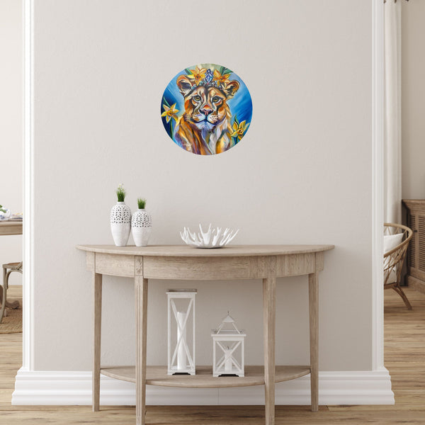 NEW Round Metal Print of Quiet Strength Lion Lioness Oil Painting METAL PRINT