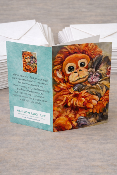 Punch the monkey with stuffed monkey plushie toy notecards set of 10
