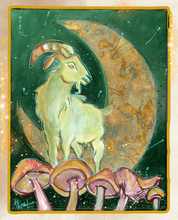 Load image into Gallery viewer, NOTE CARDS Set of 10 FREE SHIPPING Goat with Golden Moon - Blank Inside
