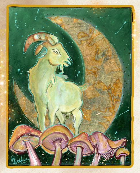 NOTE CARDS Set of 10 FREE SHIPPING (5) Pig and (5) Goat with Golden Moon - Blank Inside "Asleep or Awake I Dream of You" and "Essence of Existence"